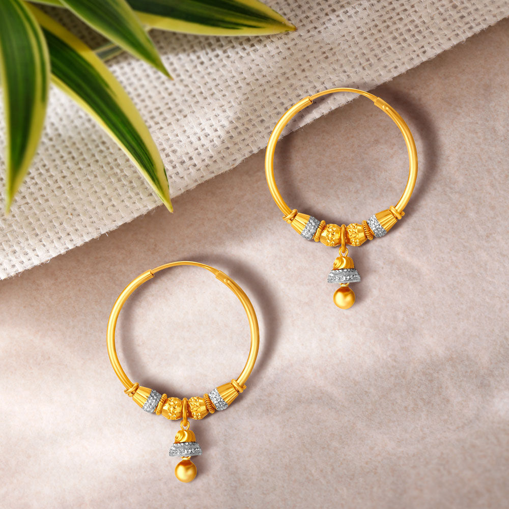 Peachy 18 Karat Yellow Gold Bali Hoop Earrrings