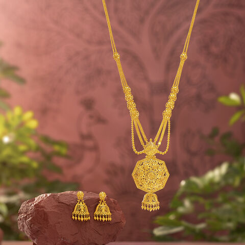 Hexagonal Bloom Gold Necklace Set