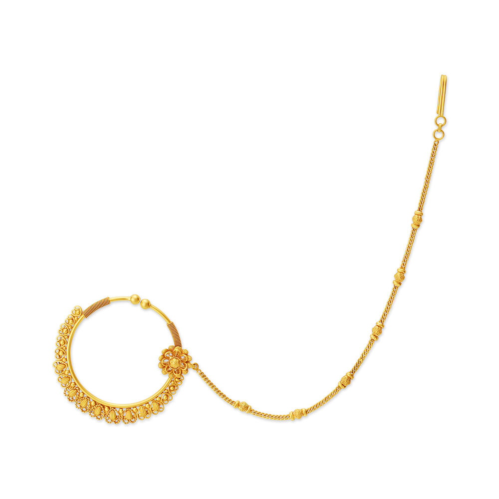 Majestic Yellow Gold Filigree Nath