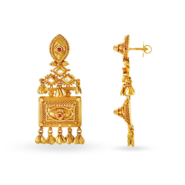 Eclectic 22 Karat Yellow Gold Rectangular Drop Earrings,,hi-res image number null