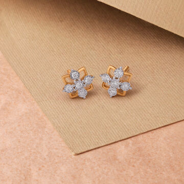 Glossy Geometric Floral Diamond Stud Earrings