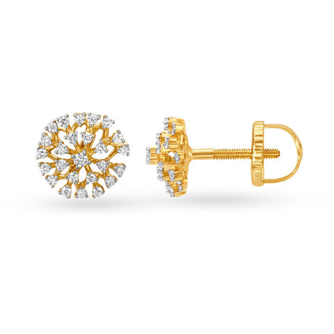 Captivating 18 Karat Yellow Gold And Diamond Circular Studs