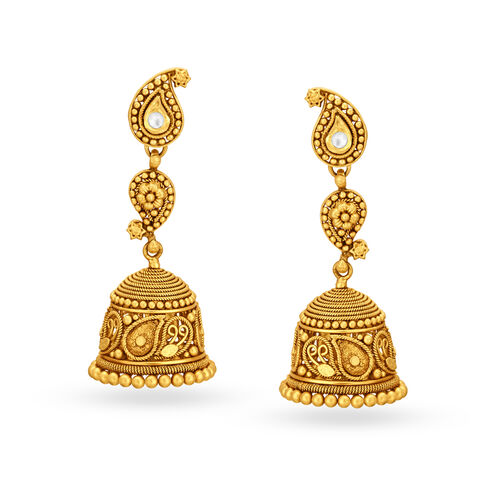 Gleaming Gold Paisley Jhumka Earrings