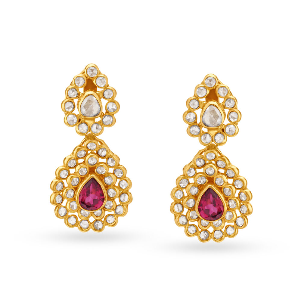 Majestic Drop Earrings with English Polki Tourmalines and Uncut Diamonds
