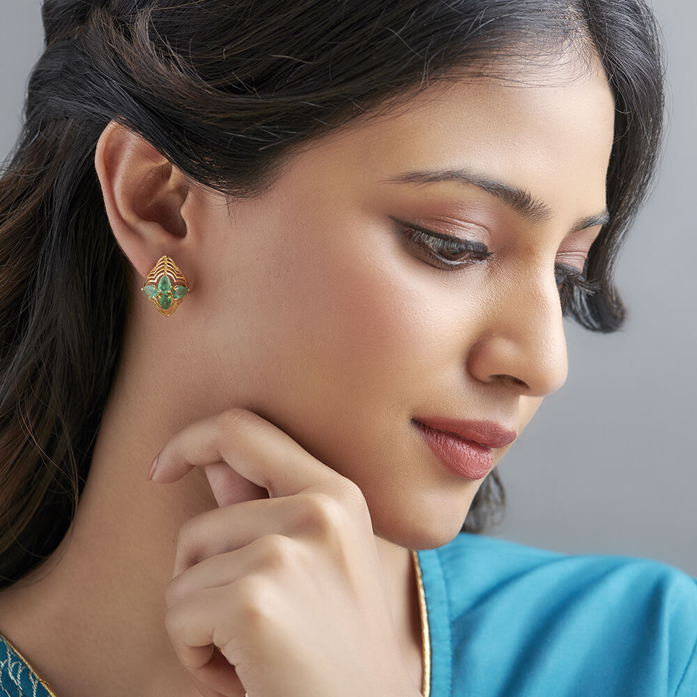 Gilded Elegance Emerald Stud Earrings