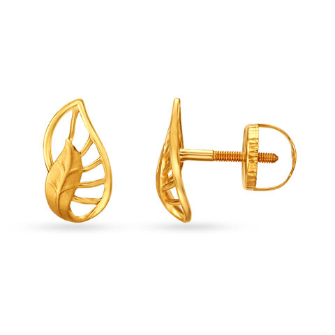 Alluring Leaf Motif Gold Stud Earrings