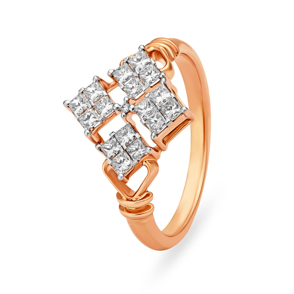 14 KT Stately Diamond Studded Rose Gold Ring