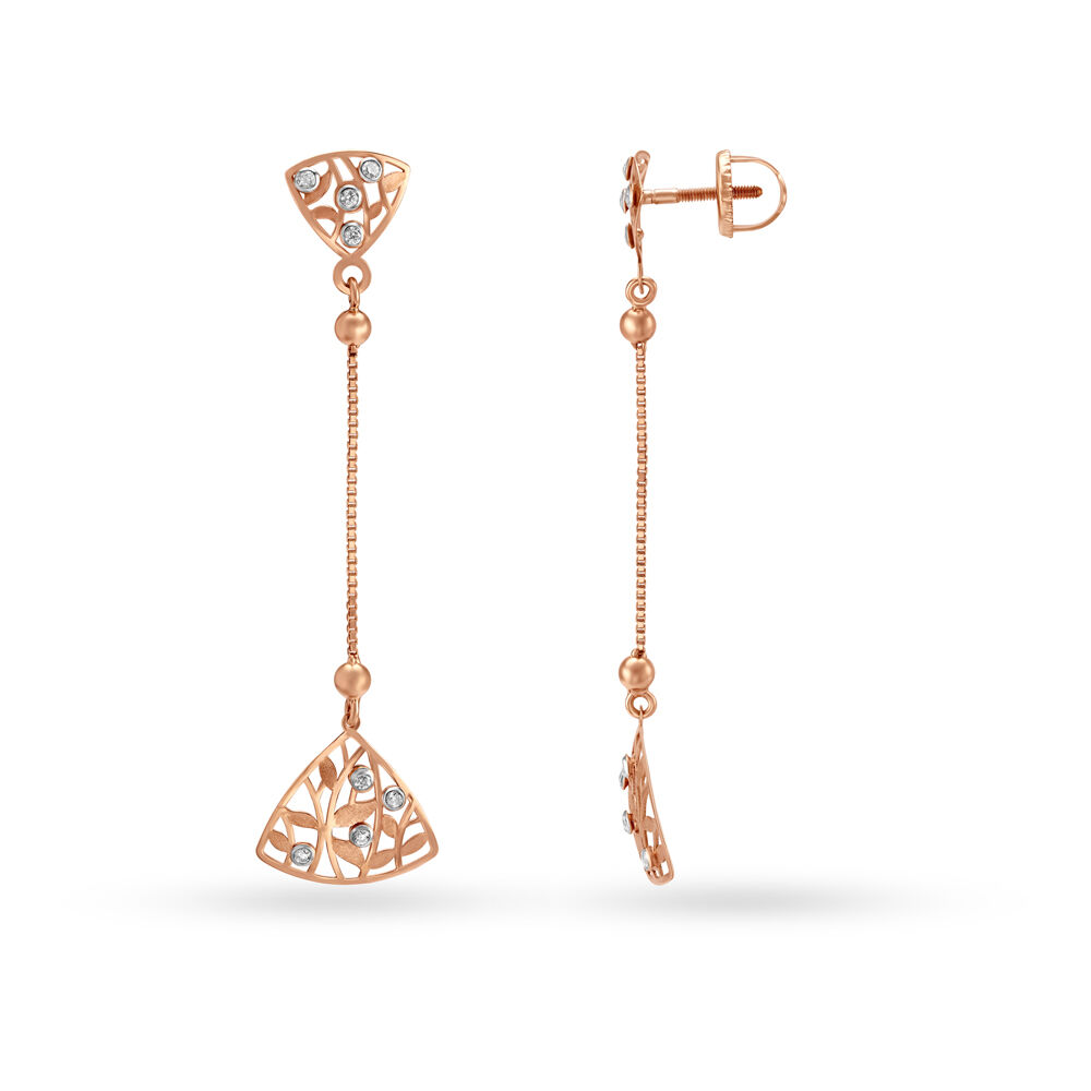 Irresistible Long Hanging Floral Motif Gold Drop Earrings