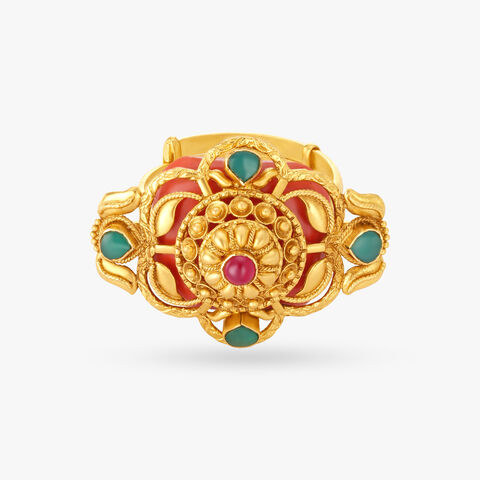 Resplendent Coral Stone Finger Ring