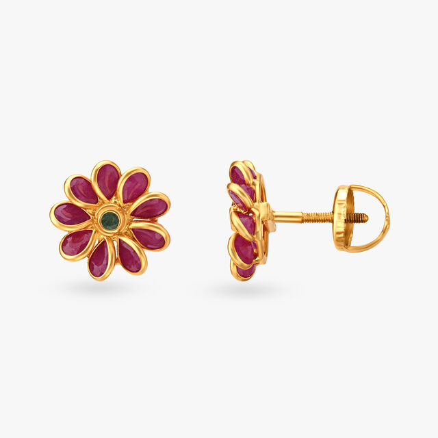 Subtle Floral Emerald and Ruby Pendant and Earrings Set,,hi-res image number null