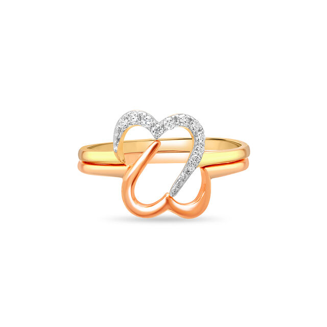14 KT Yellow and Rose Gold Connected Hearts Diamond Ring,,hi-res image number null