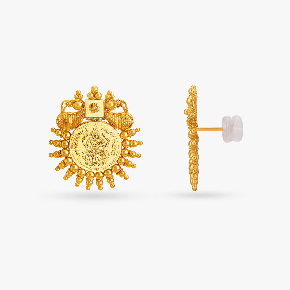 Temple Design Gold Stud Earrings
