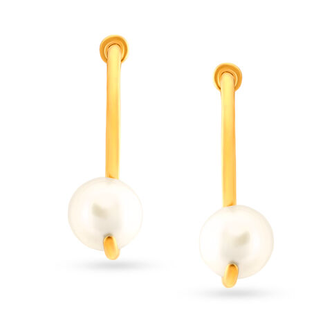 Gold String of Pearl Stud Earrings
