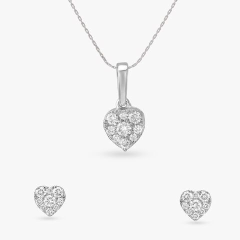 Lustrous Heart Diamond Pendant and Earrings Set