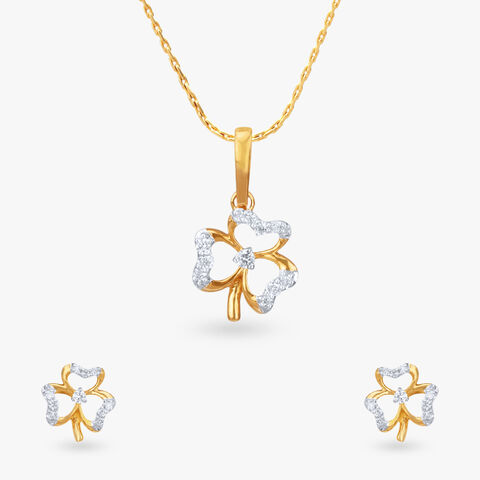 Lucky Clover Diamond Pendant and Earrings set for Kids