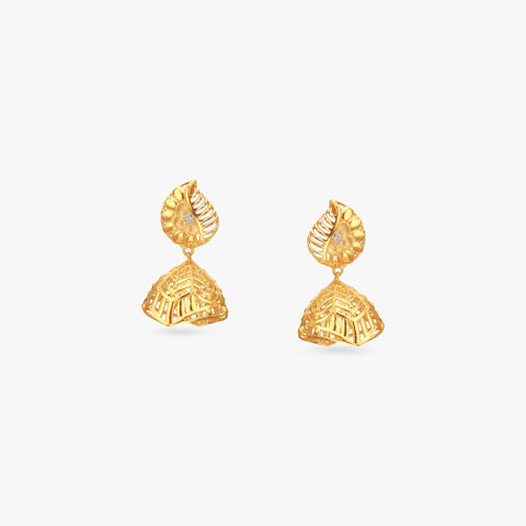Leaf Charm Gold Jhumka Earrings