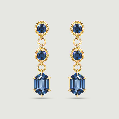 Shiny Blue Topaz Gold Drop Earrings