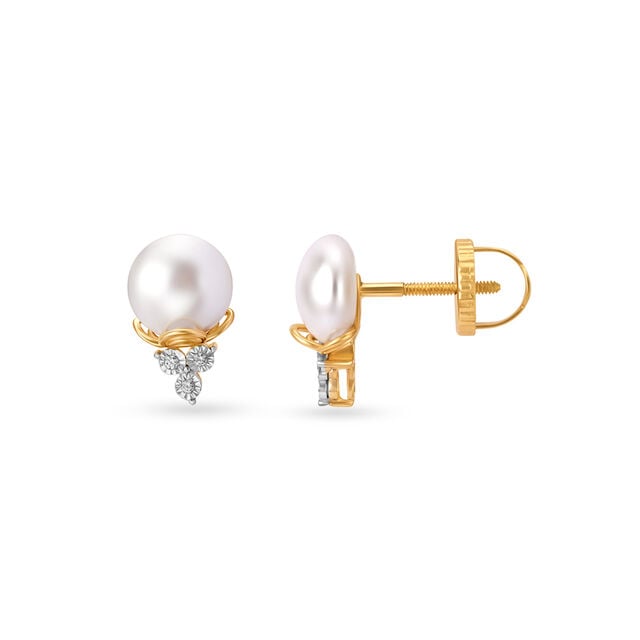 Brilliant Flowerbud Pearls and Diamond Stud Earrings,,hi-res image number null