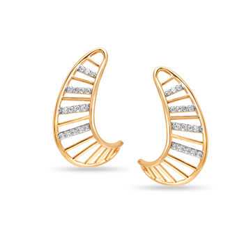 14Kt Yellow Gold Half-C Sparkling Diamond Stud Earring