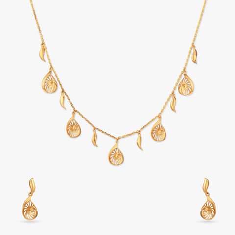 Luminous Leaf Gold Necklace Set