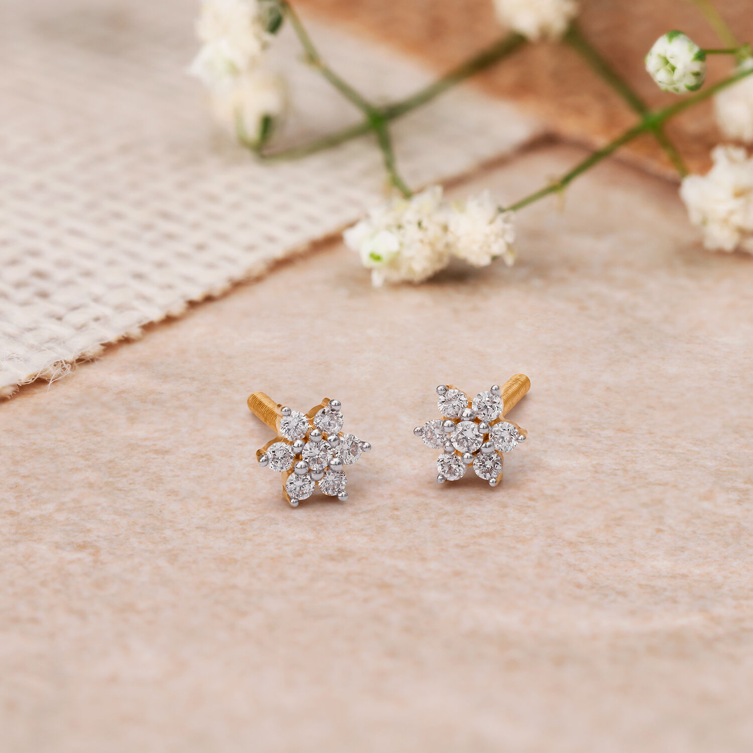 Single Stone Gold and Diamond Stud Earrings