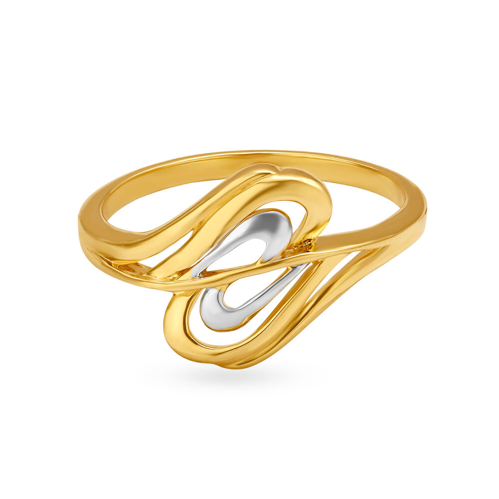 Graceful 22 Karat Gold Swirl Ring With Rhodium Finish