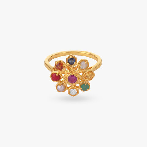 Lotus Navaratna Diamond Ring