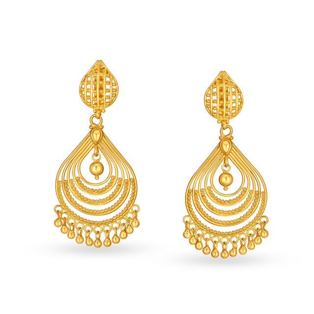 Enticing 22 Karat Yellow Gold Teardrop Bali Drop Earrings