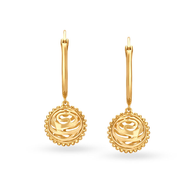 Entrancing Swirling Gold Beaded Hoop Bali Earrings