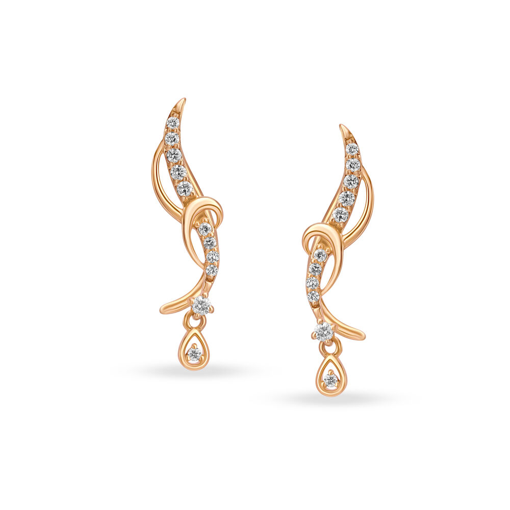 Rubans Voguish Rose Gold Oval Zirconia Studded Hoop Earring