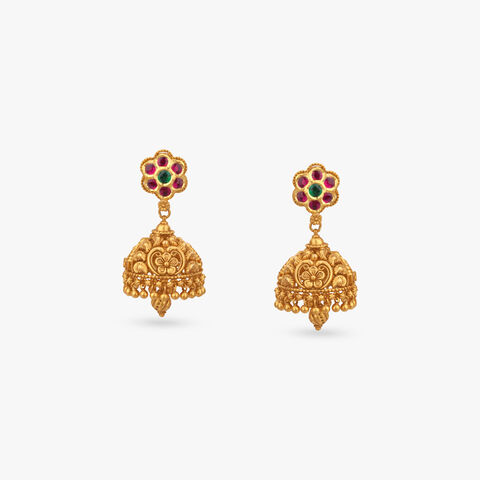 Floral Stud Filigree Jhumka Earrings