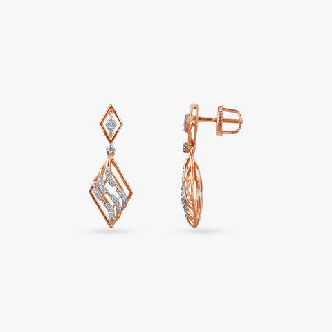 Wavy Frame Diamond Drop Earrings