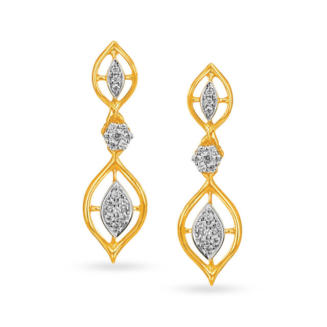 Slender 18 Karat Yellow Gold And Diamond Earrings,,hi-res image number null