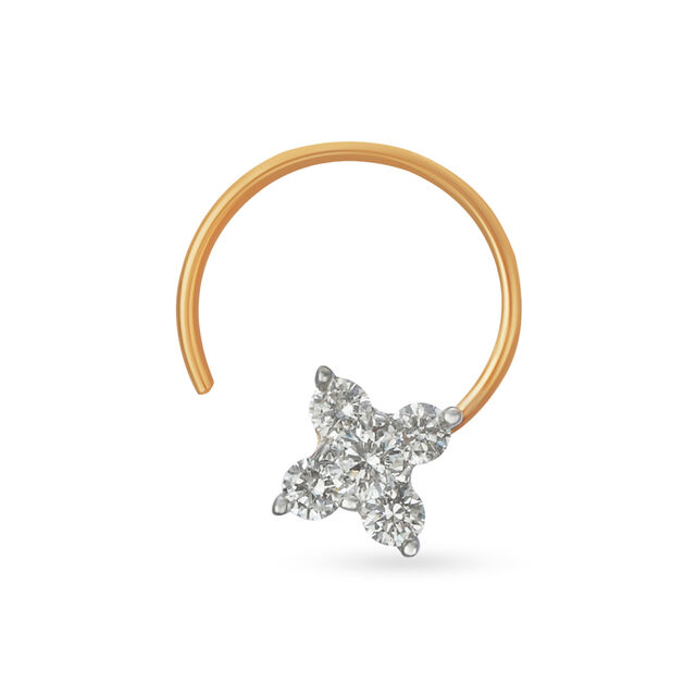 Sublime Floral Gold and Diamond Nose Pin,,hi-res image number null