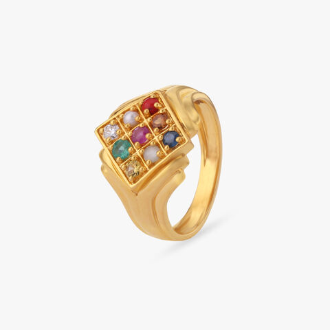 Grid Navaratna Diamond Ring For Men