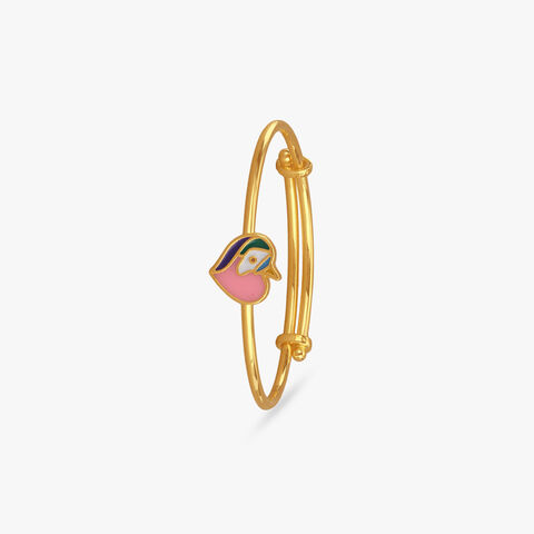 Peacock Heart Gold Bangle for Kids