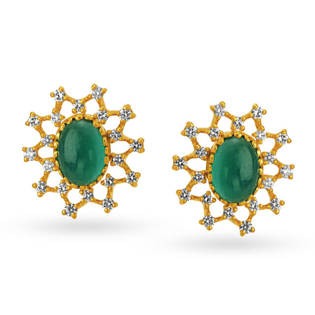 Intriguing 18 Karat Yellow Gold And Diamond Artsy Flower Stud Earrings,,hi-res image number null