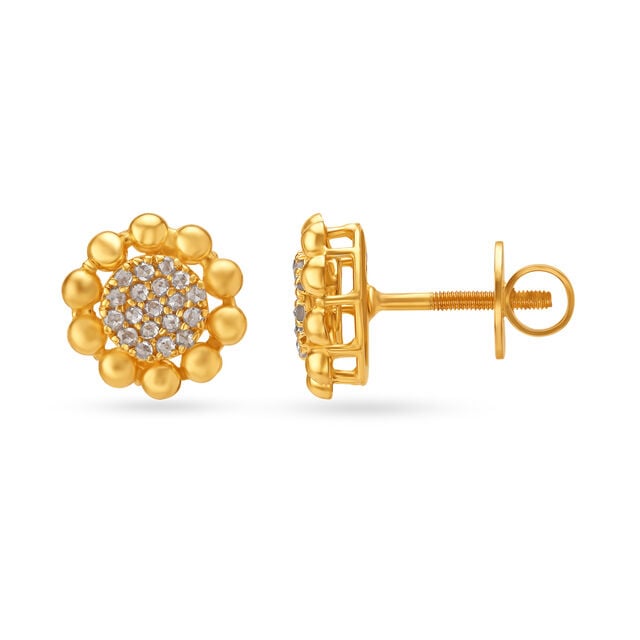Shiny Floral Design Gold Stud Earrings,,hi-res image number null