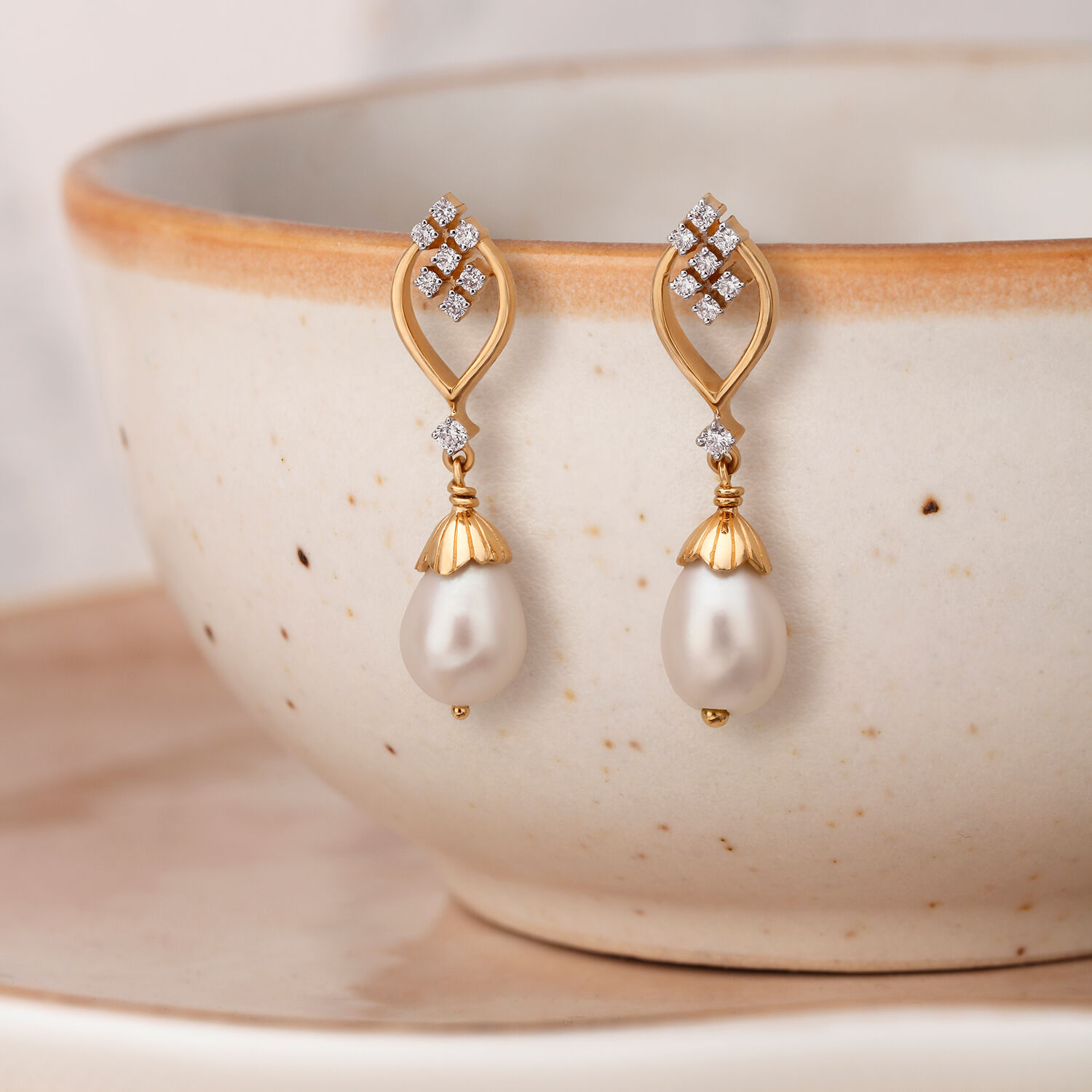 Stylish Pearl Drop Diamond Earrings