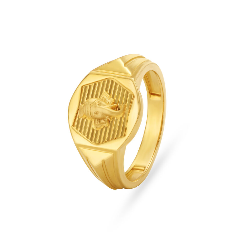 Lord Ganesha Engraved Gold Finger Ring For Men