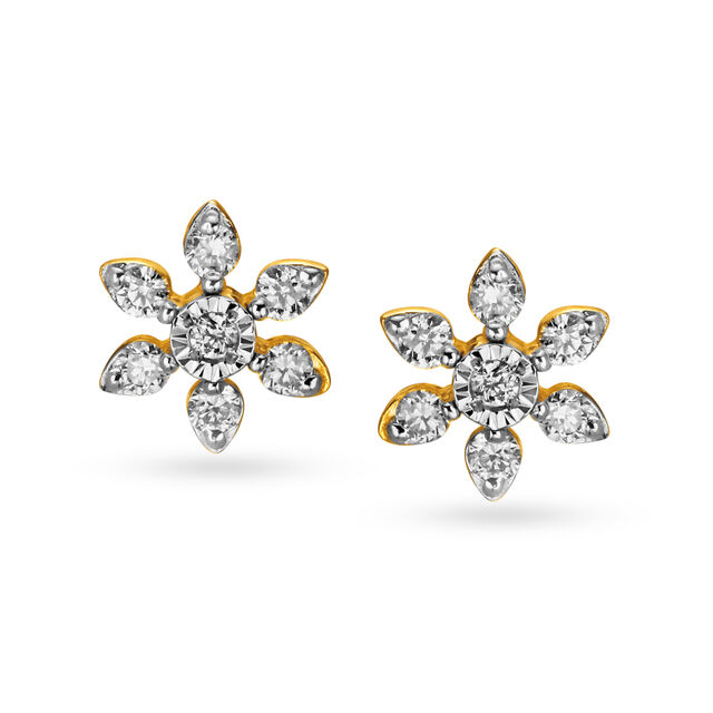 Alluring 18 Karat Yellow Gold And Diamond Floral Studs,,hi-res image number null