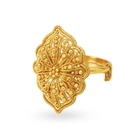 Floral Gold Burfi Ring with Opulent Rava Work