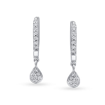 Elegant Teardrop Platinum and Diamond Hoop Earrings