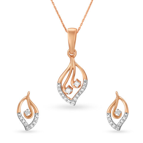 Chic Leaf Pattern Diamond Pendant and Earrings Set