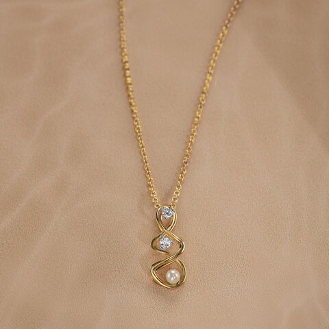 Lively Twist 14KT Diamond & Pearl Pendant