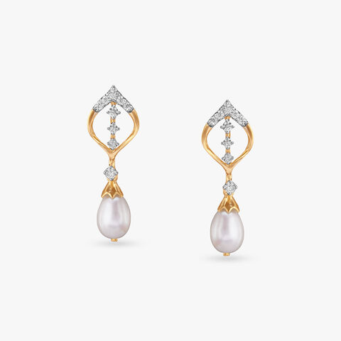Crowned Pearl Diamond Drop Earrings