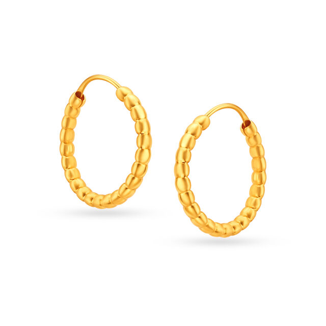 22 KT Yellow Gold Minimal Beaded Hoop Earrings,,hi-res image number null