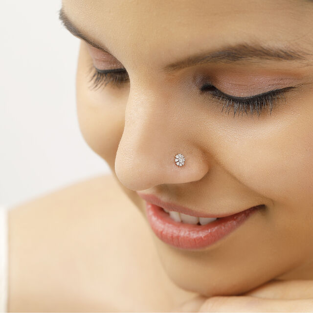 14KT Yellow Gold Floral Diamond Nose Pin