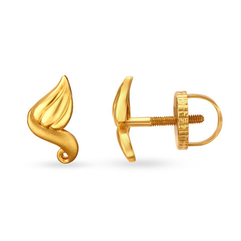 Poised Yellow Gold Swirled Leaf Stud Earrings