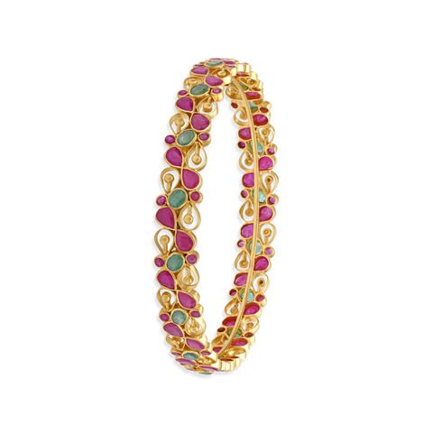 Flawless Emerald and Ruby Gold Bangle